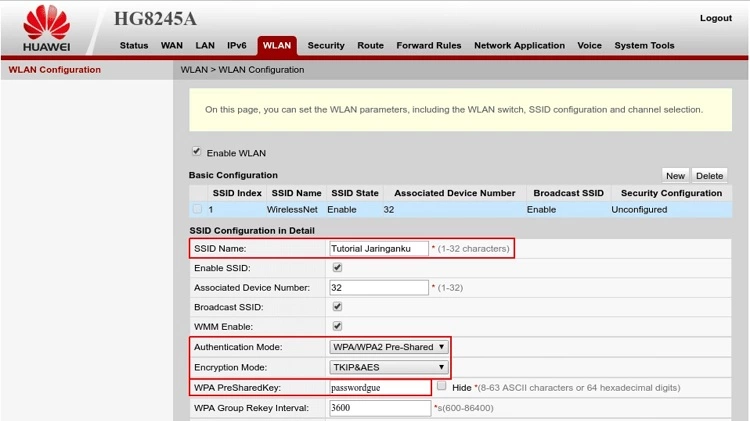 WLAN Setting Modem Huawei